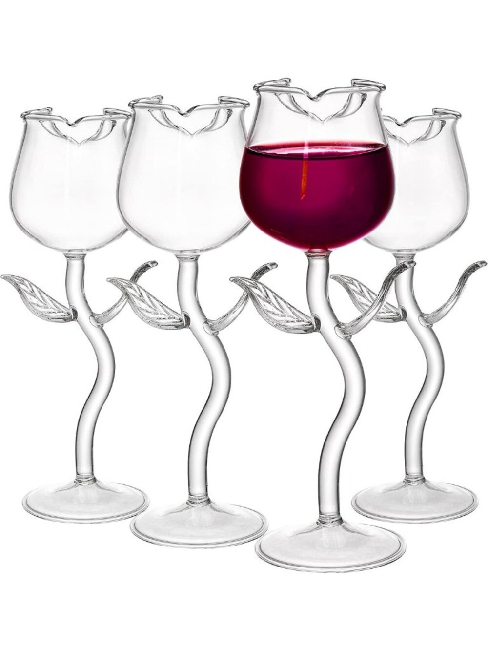 Set of 4 Rose Cocktail Glasses - Elegant Stemmed Drinkware for Parties & Gifts